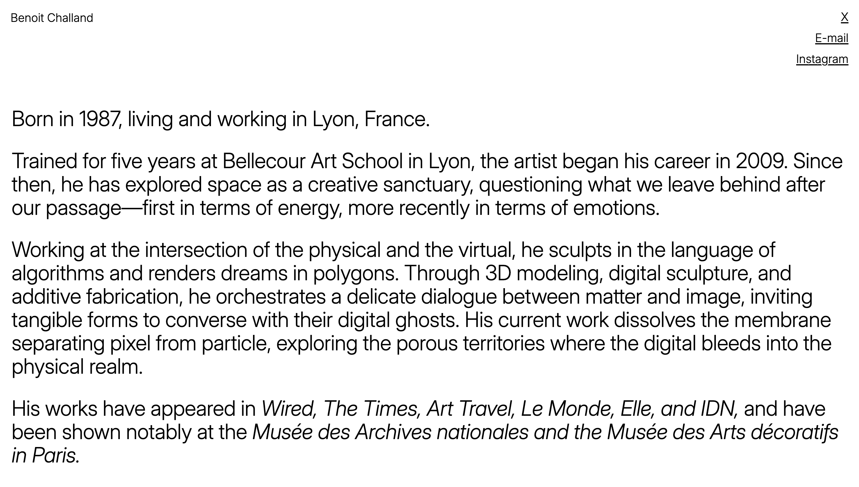 Benoit Challand — Art, Portfolio website design
