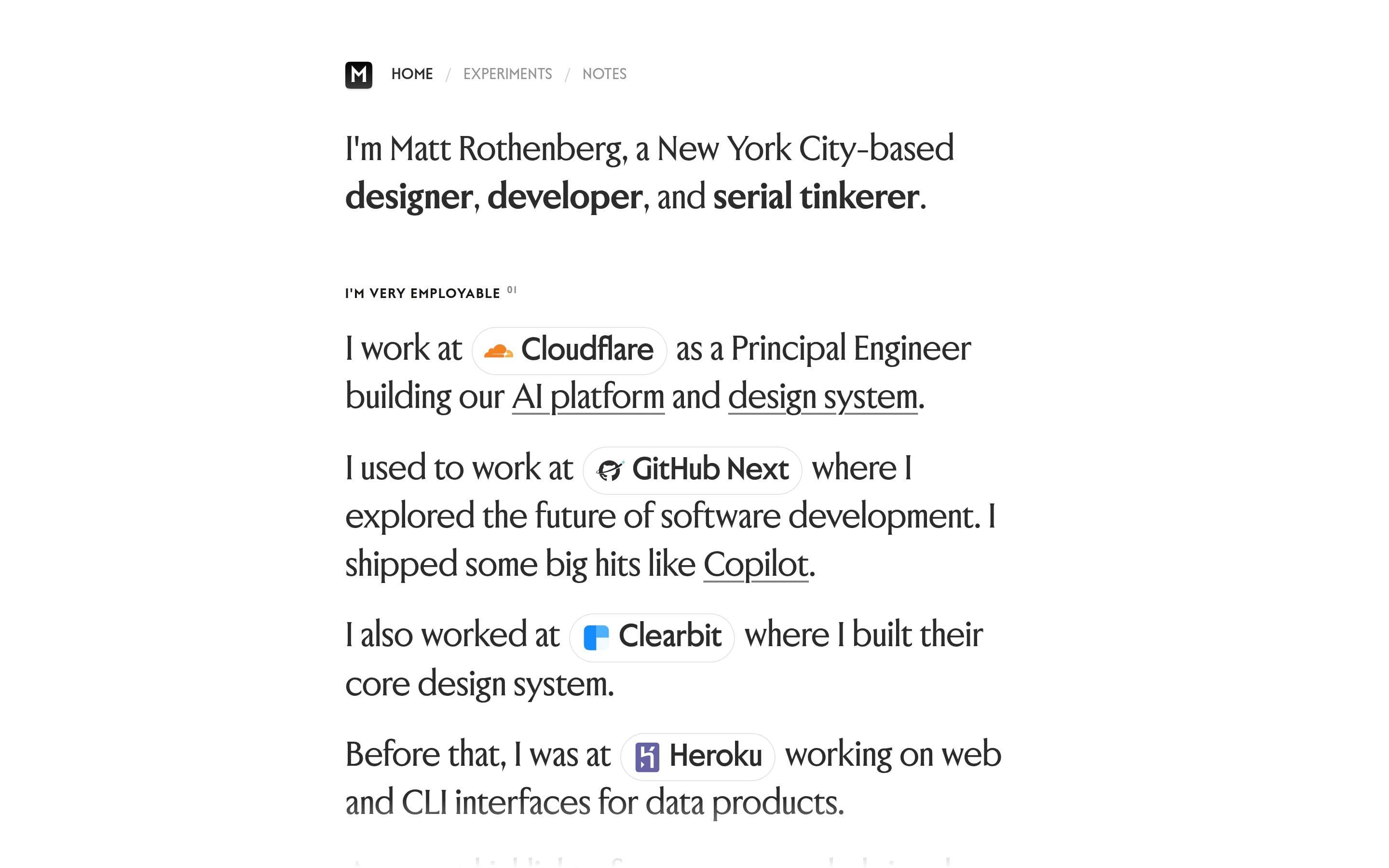 Matt Rothenberg — Designer, Developer website design