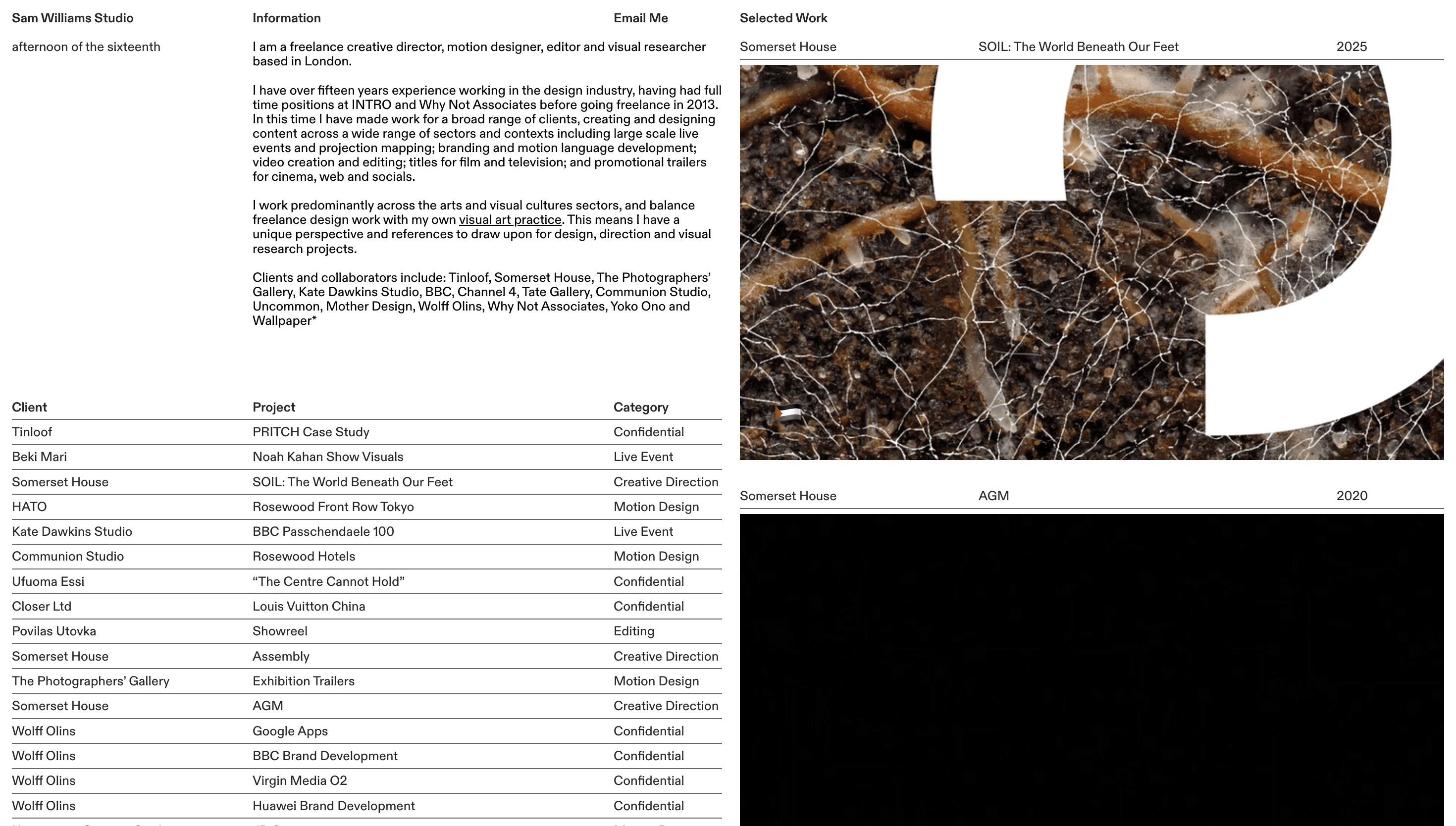 Sam Williams Studio — Designer, Motion website design