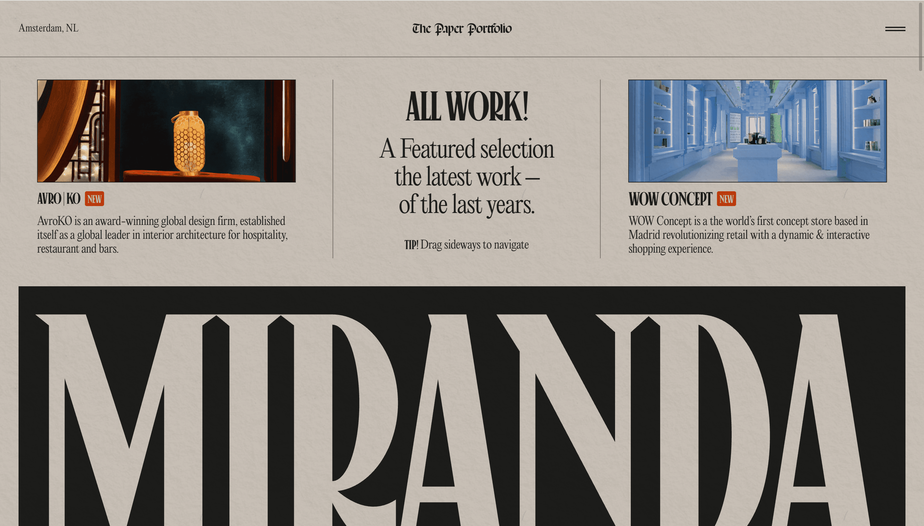 Miranda — Designer, Portfolio website design