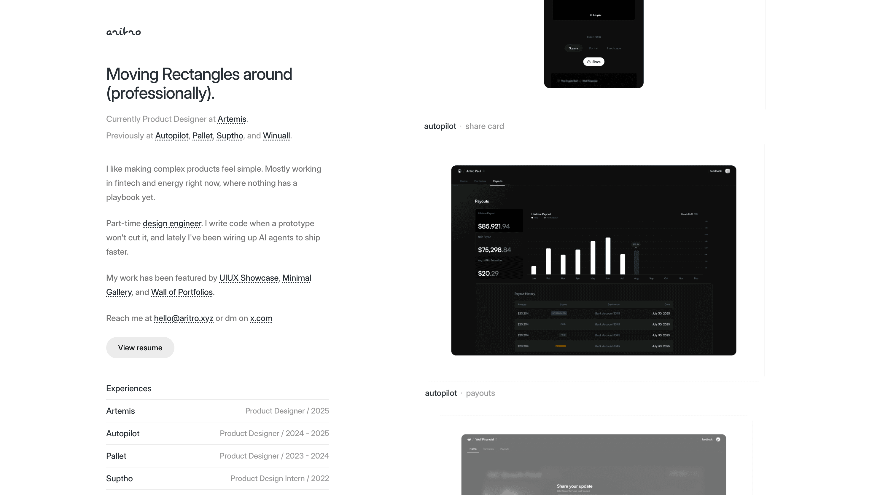 Aritro Paul — Designer, Personal website design