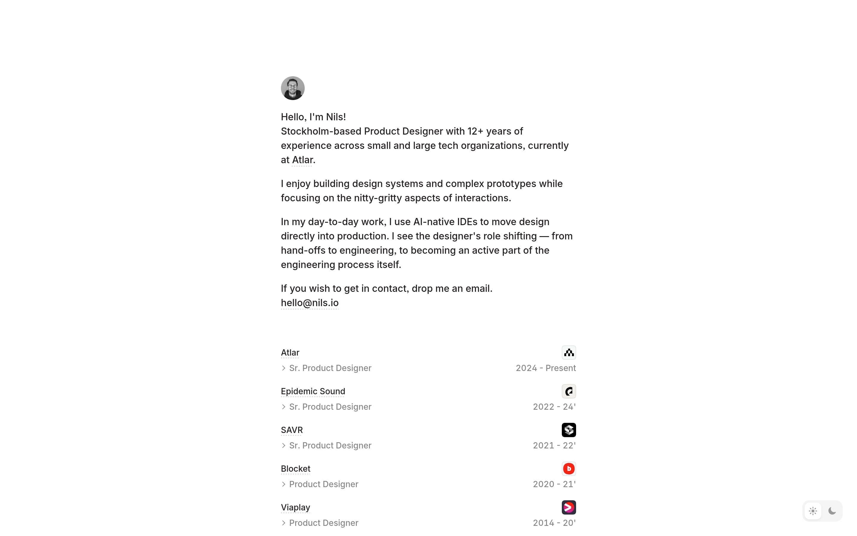 Nils Helmersson — Designer, Personal website design