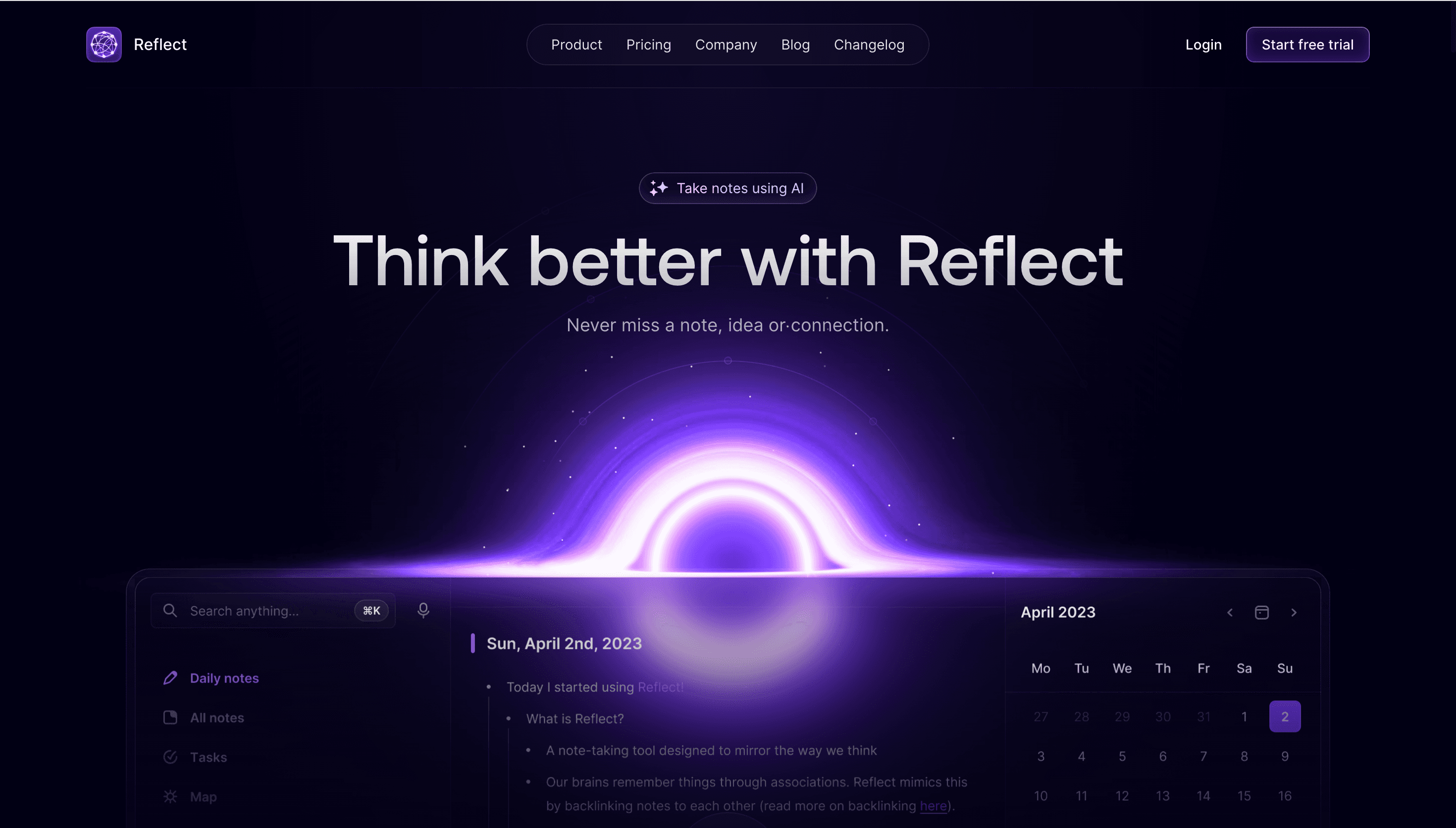 Reflect — Productivity, App website design