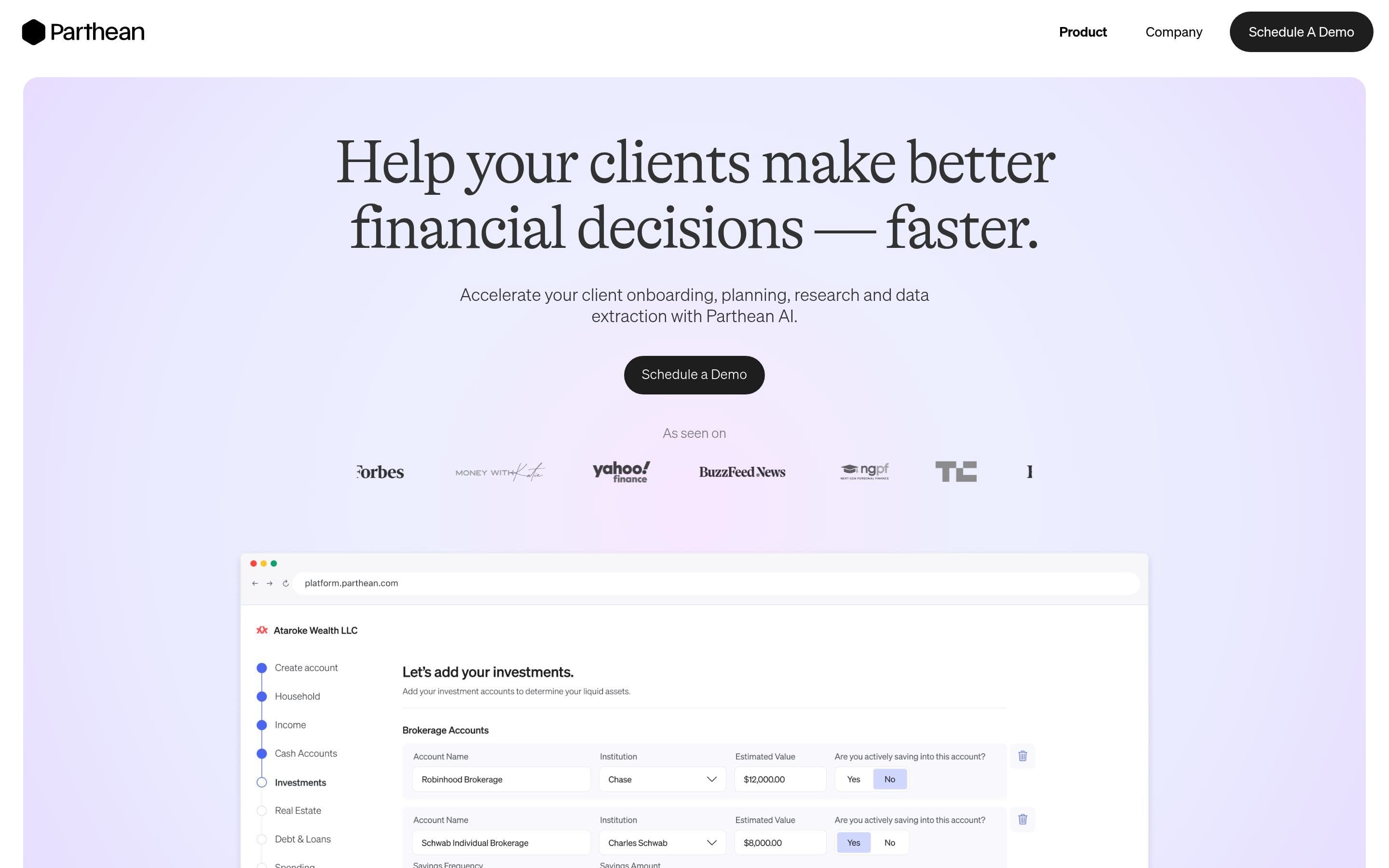 Parthean For Advisors — Finance, Fintech website design