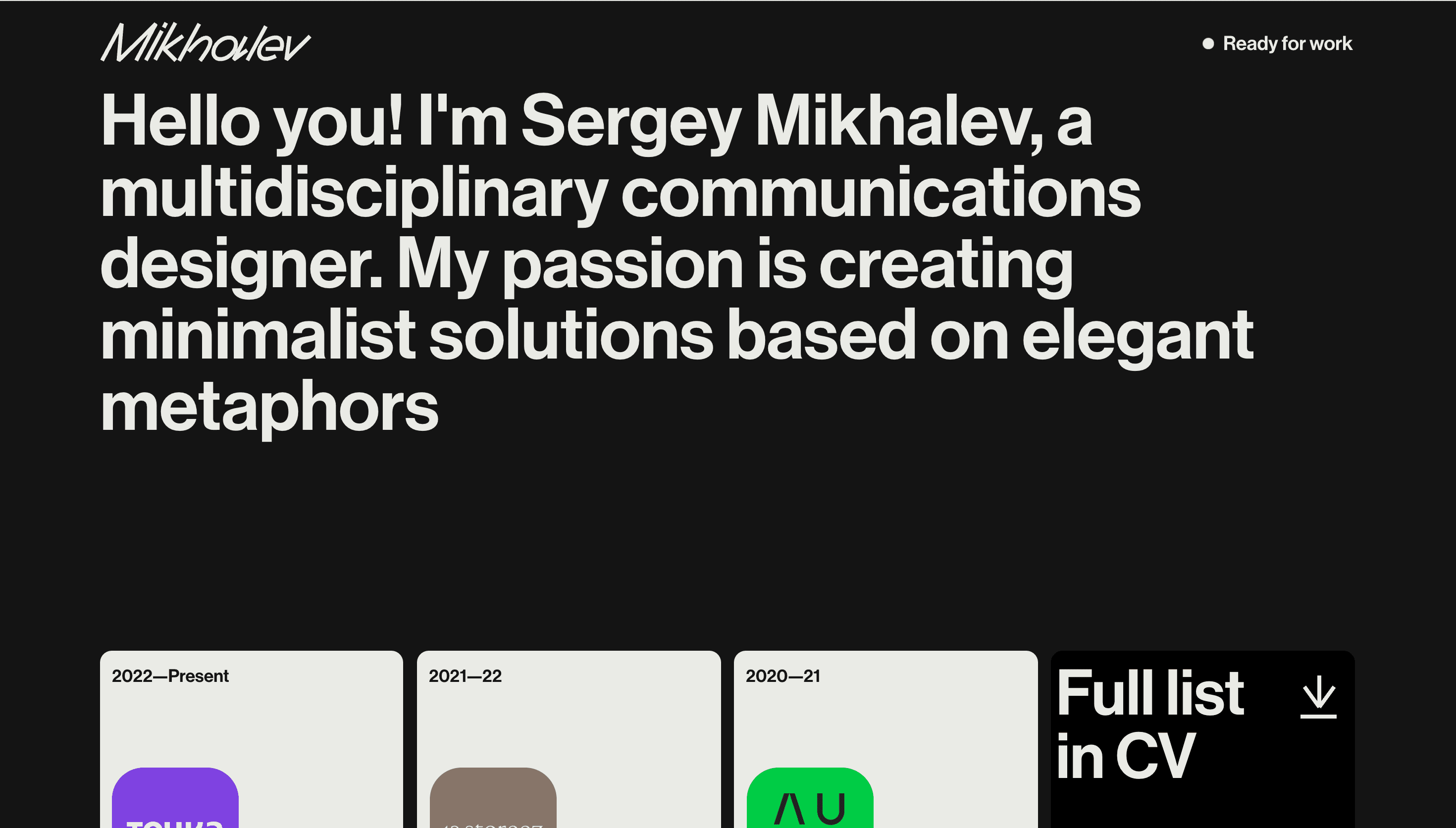 Sergey Mikhalev — Personal, Portfolio website design