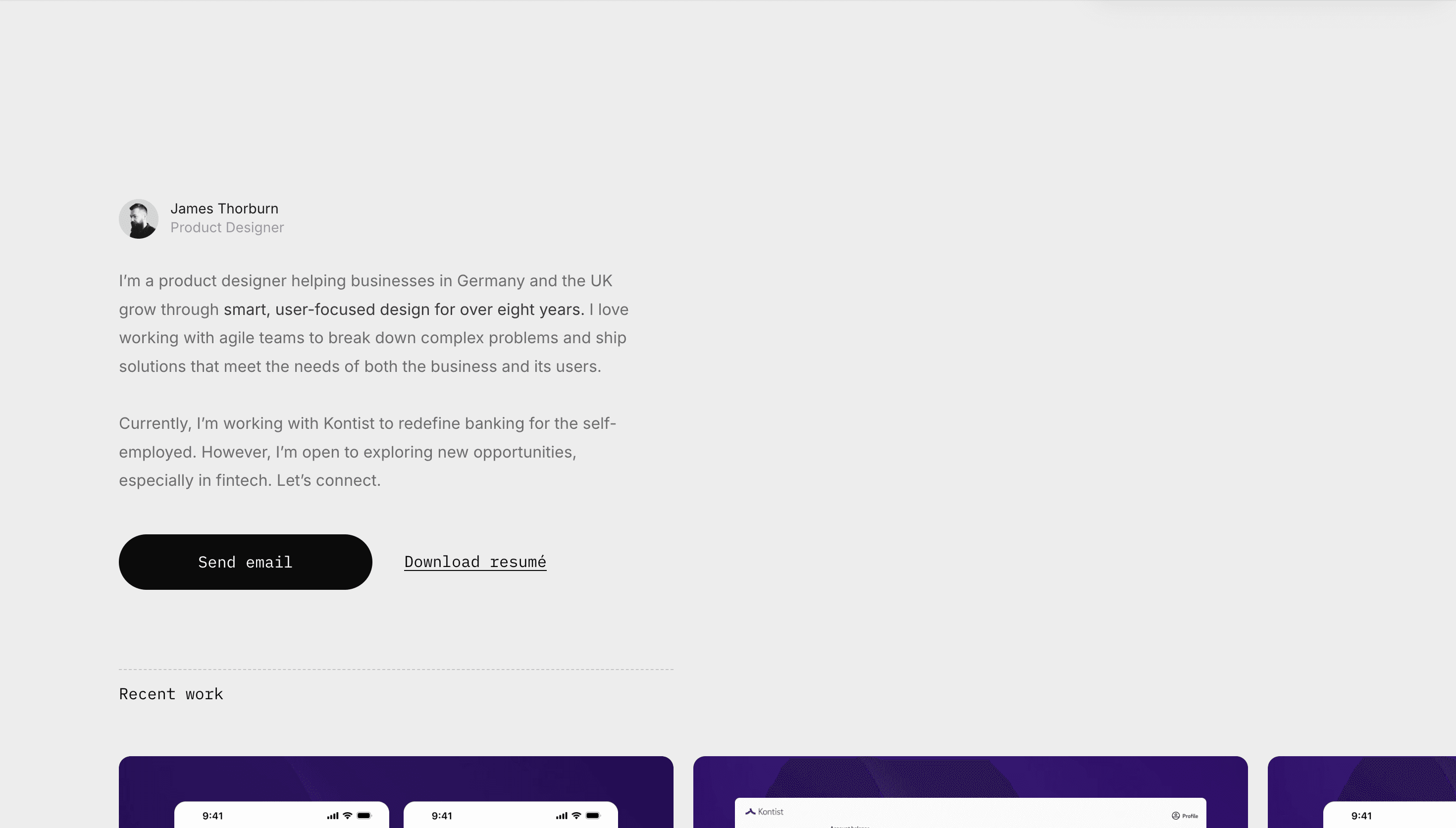 James Thorburn — Designer, Startup website design