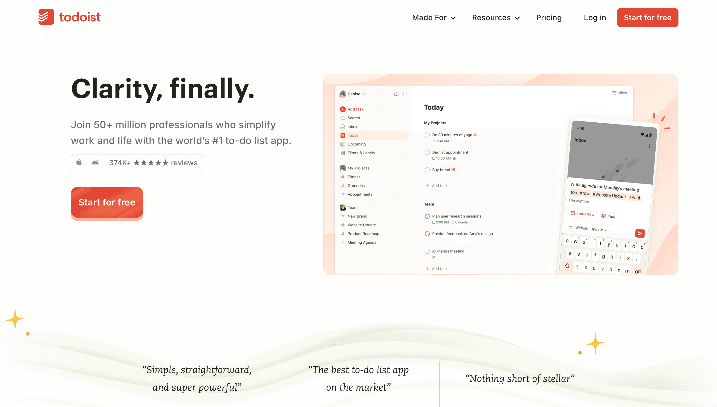 Todoist — Productivity, Tasks website design
