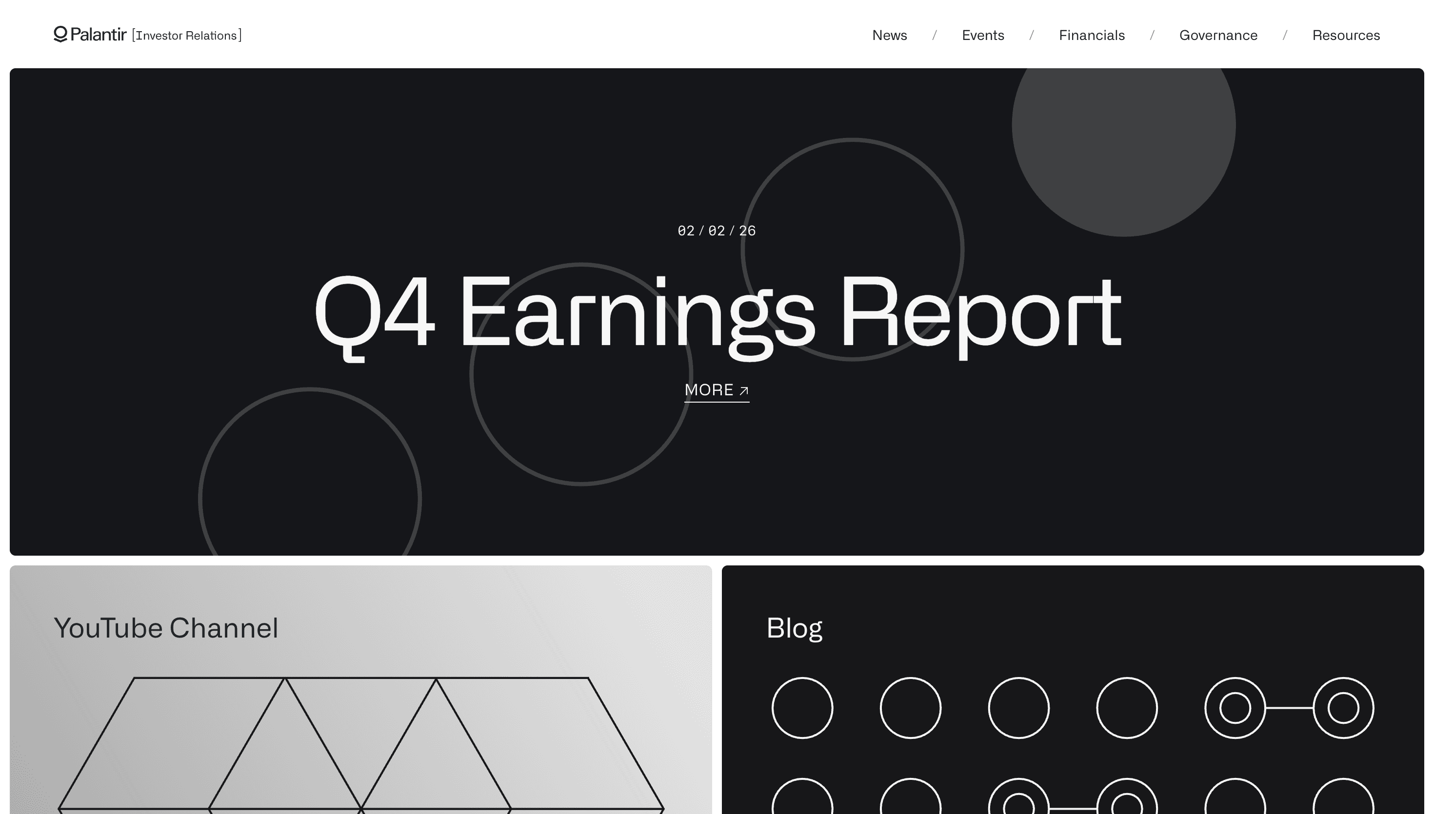 Palantir IR — Corporate, Tech website design
