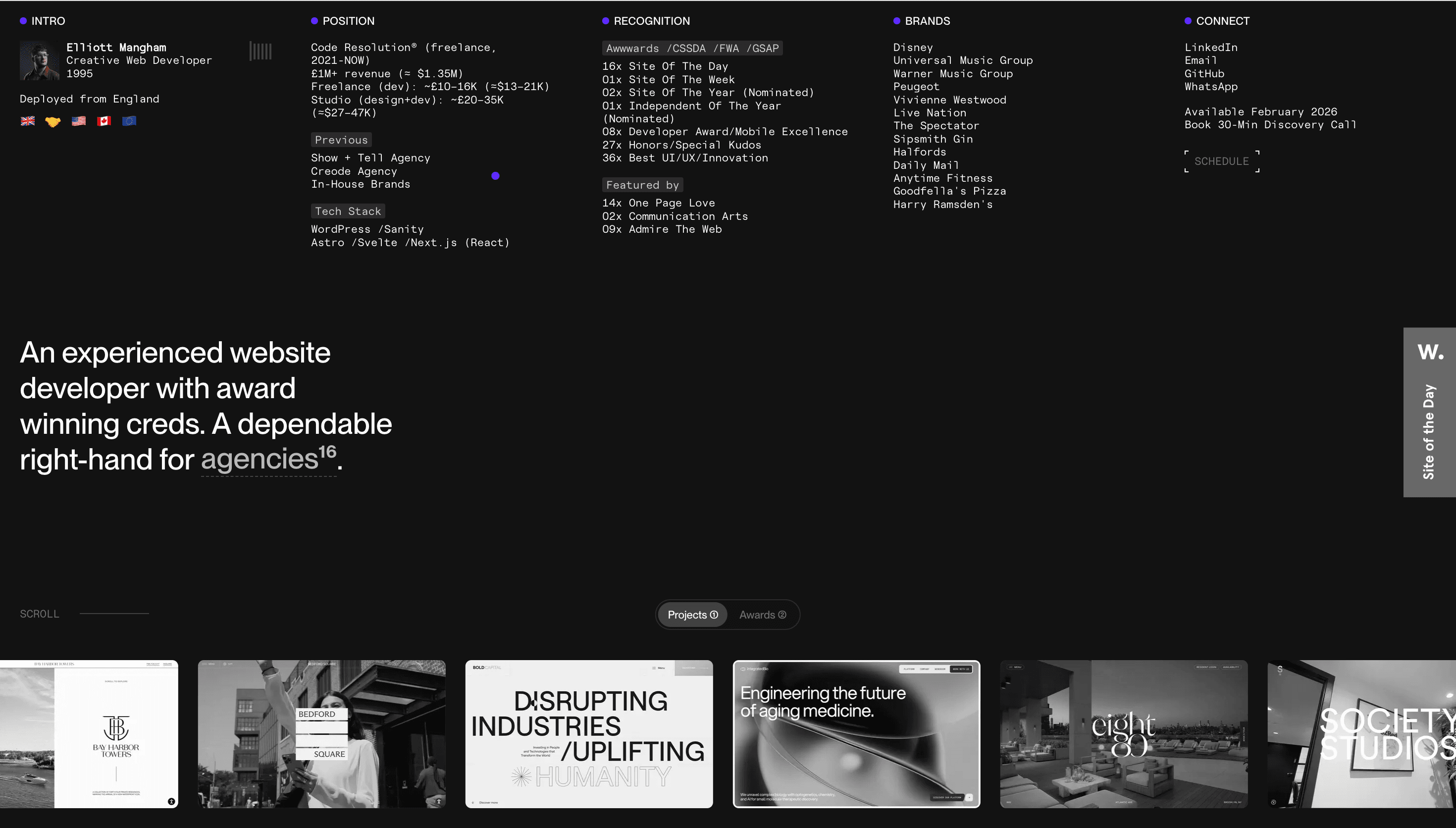 Elliott Mangham — Portfolio, Developer website design