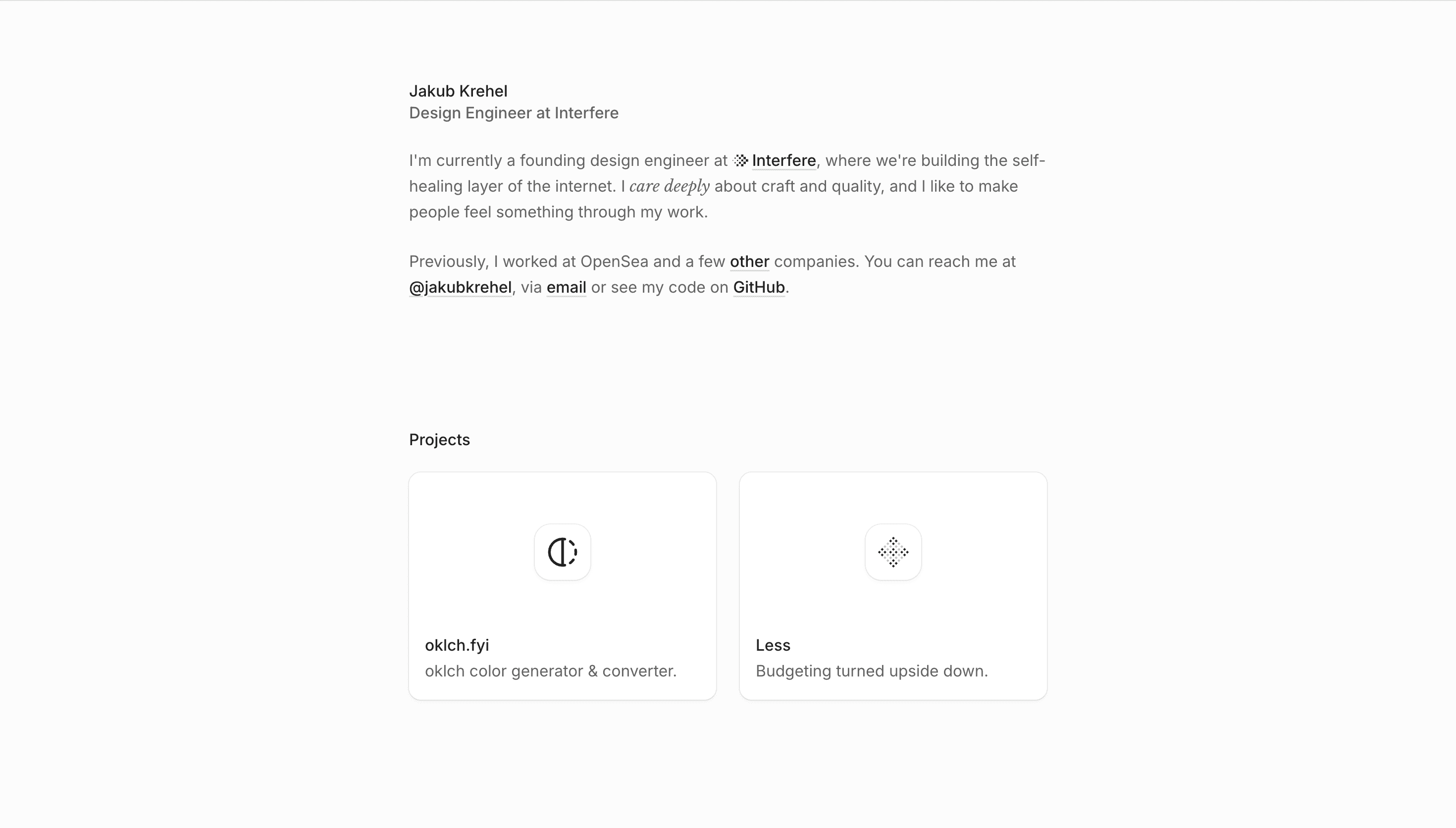 Jakub Krehel — Developer, Tech website design