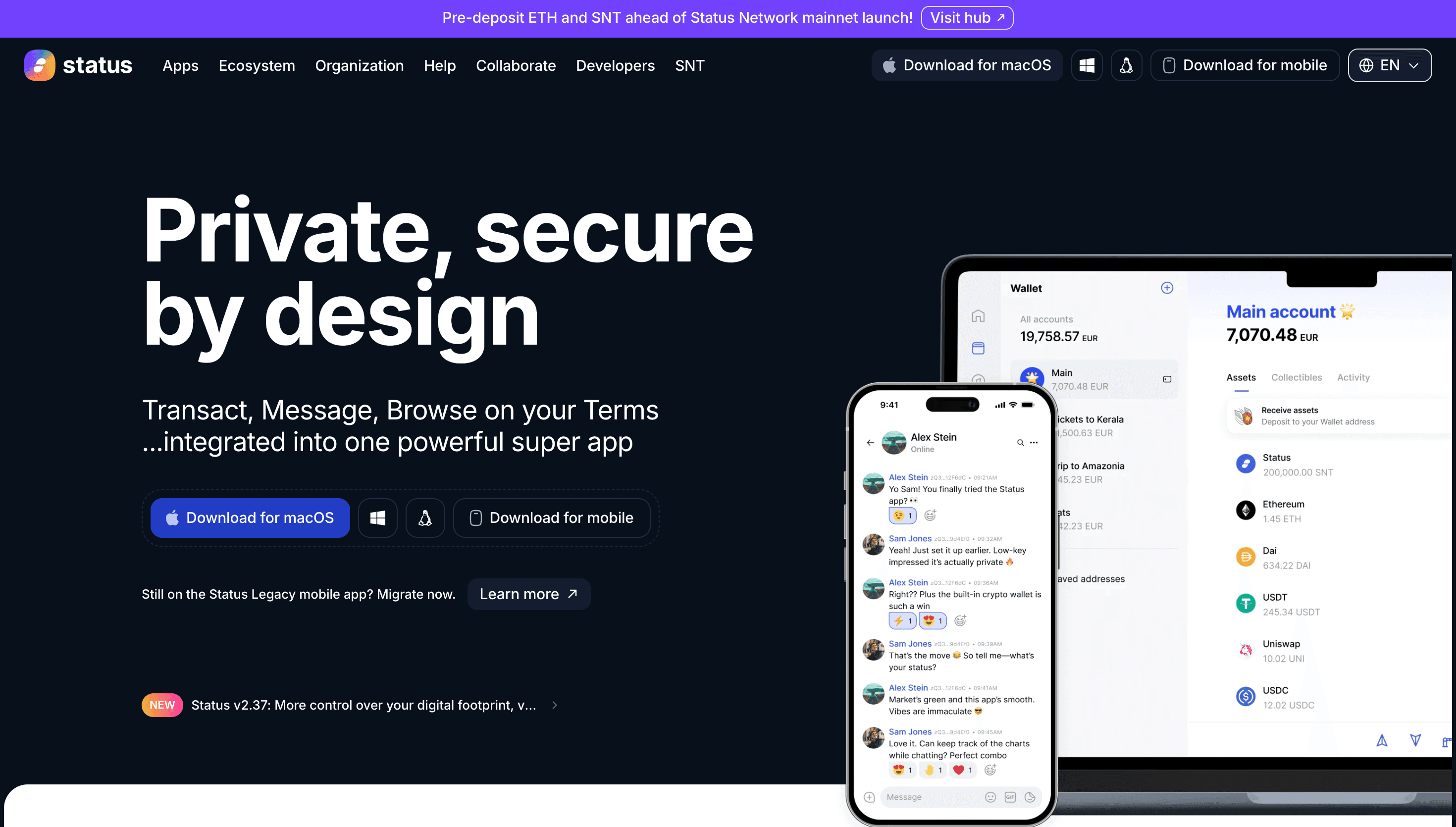 Status App — Web3, Tech website design