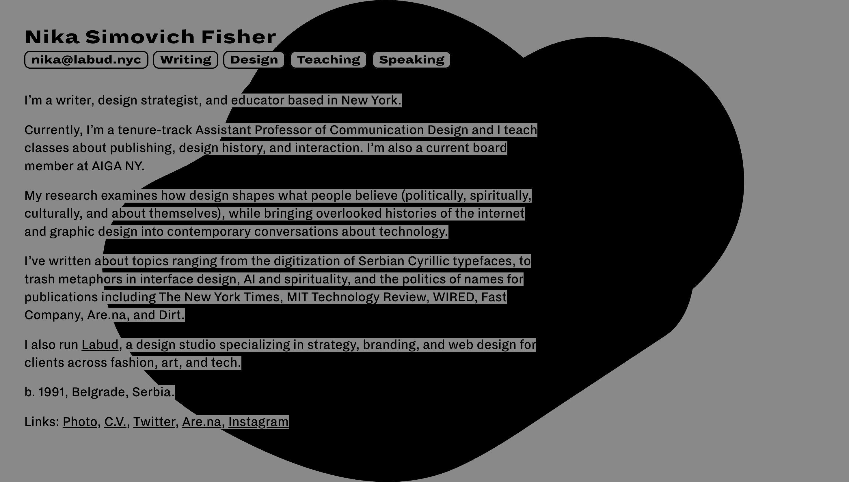 Nika Simovich Fisher — Designer, Portfolio website design