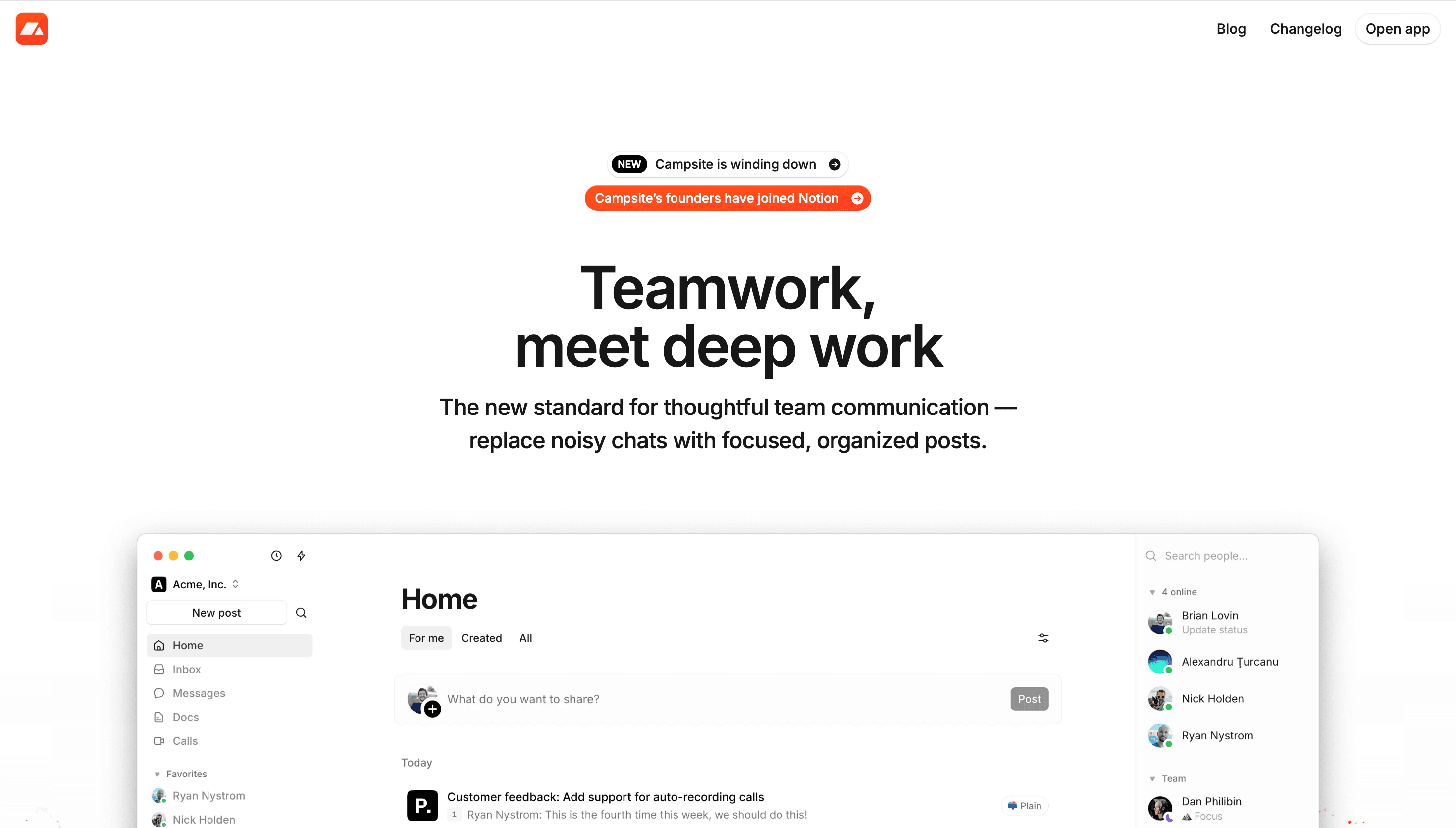 Campsite — Productivity, Workflow website design