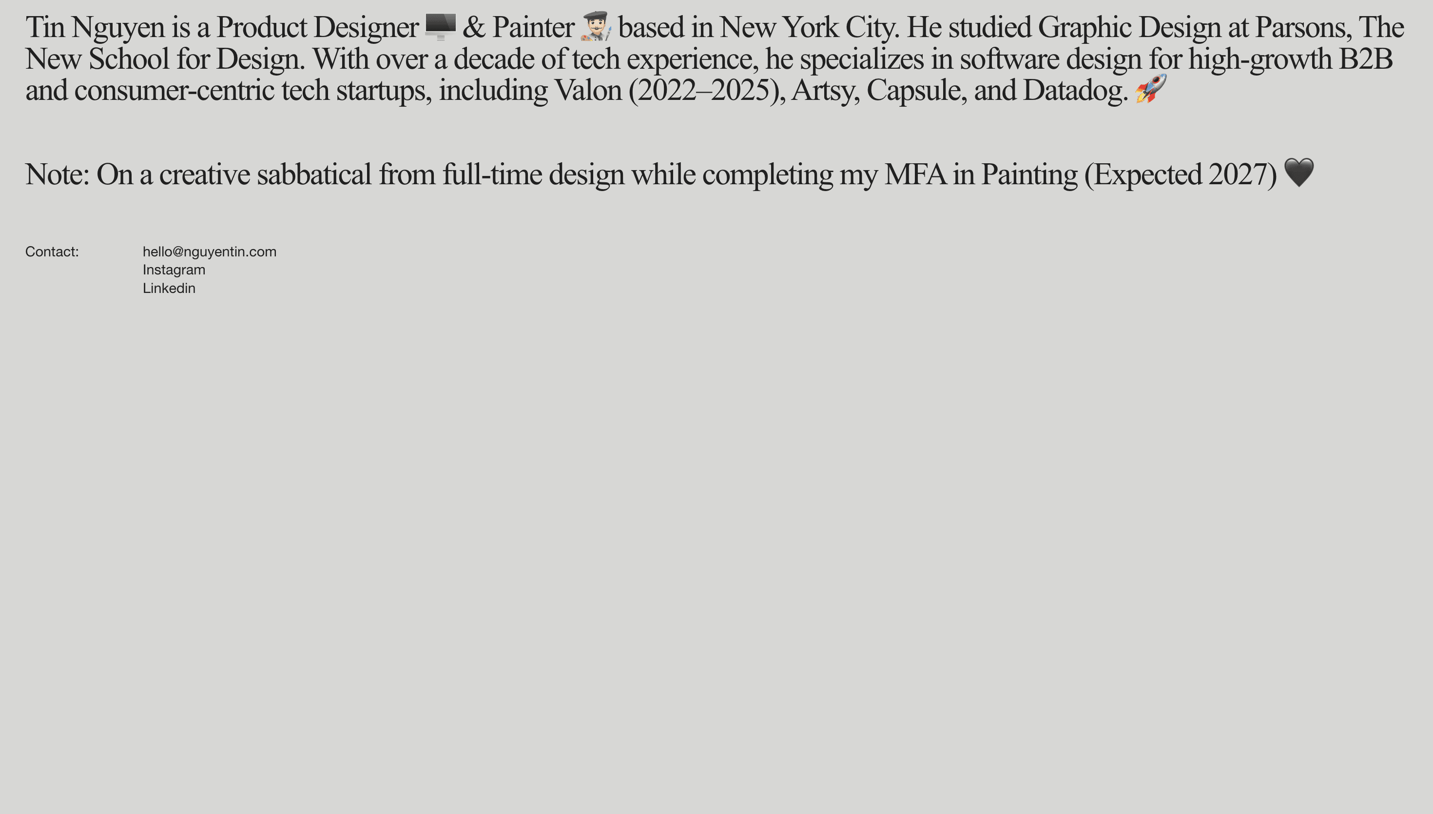 Tin Nguyen — Designer, Portfolio website design